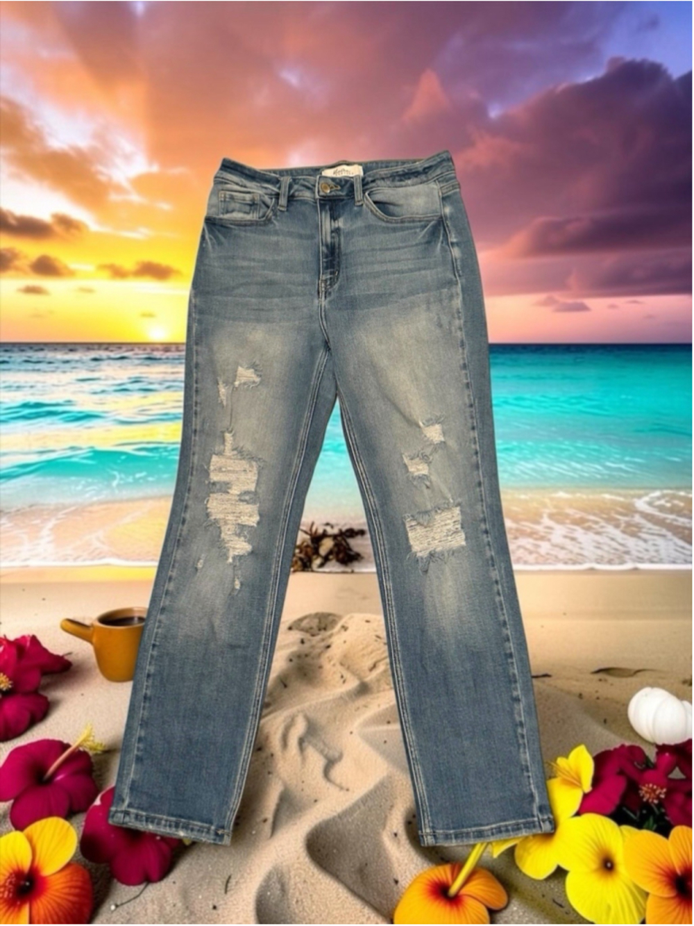 KanCan Signature Jeans Womens 29 X 30 Light Blue Mid-Rise Distressed Destructed